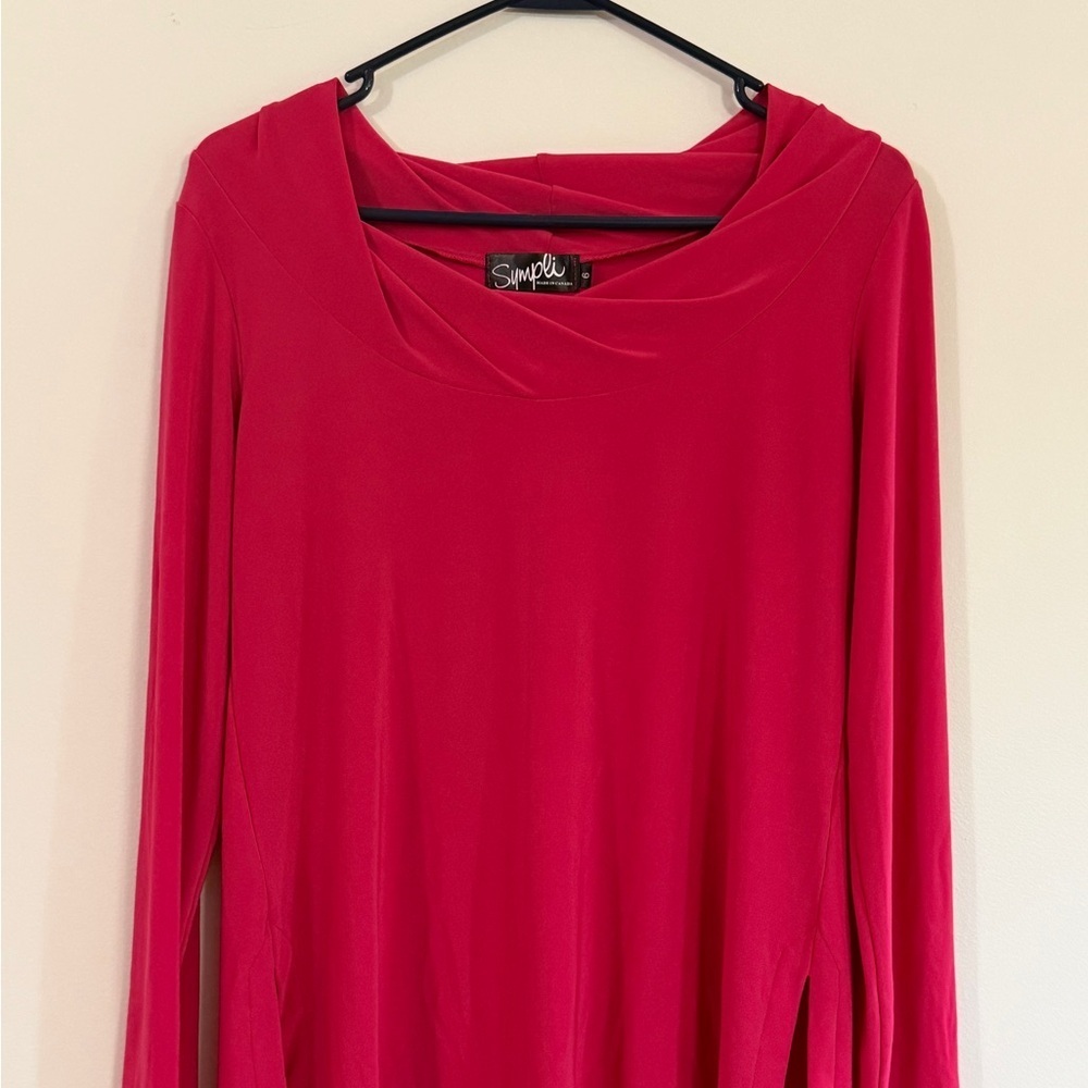 Sympli Women's 6 Top Blouse Draped Scoop Neck Long Sleeve Bright Pink Lagenlook - Picture 2 of 7
